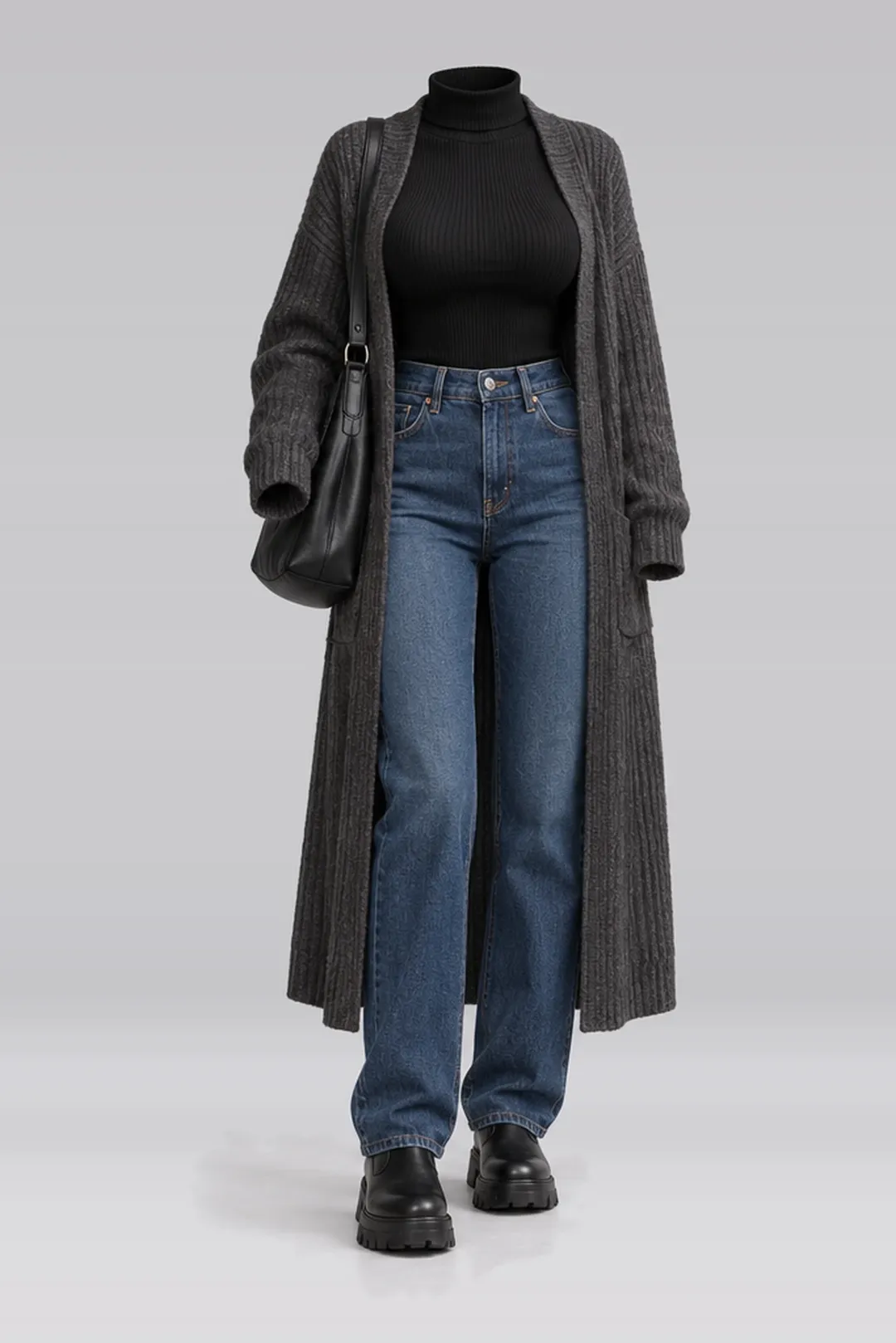 Cardigan + black turtleneck