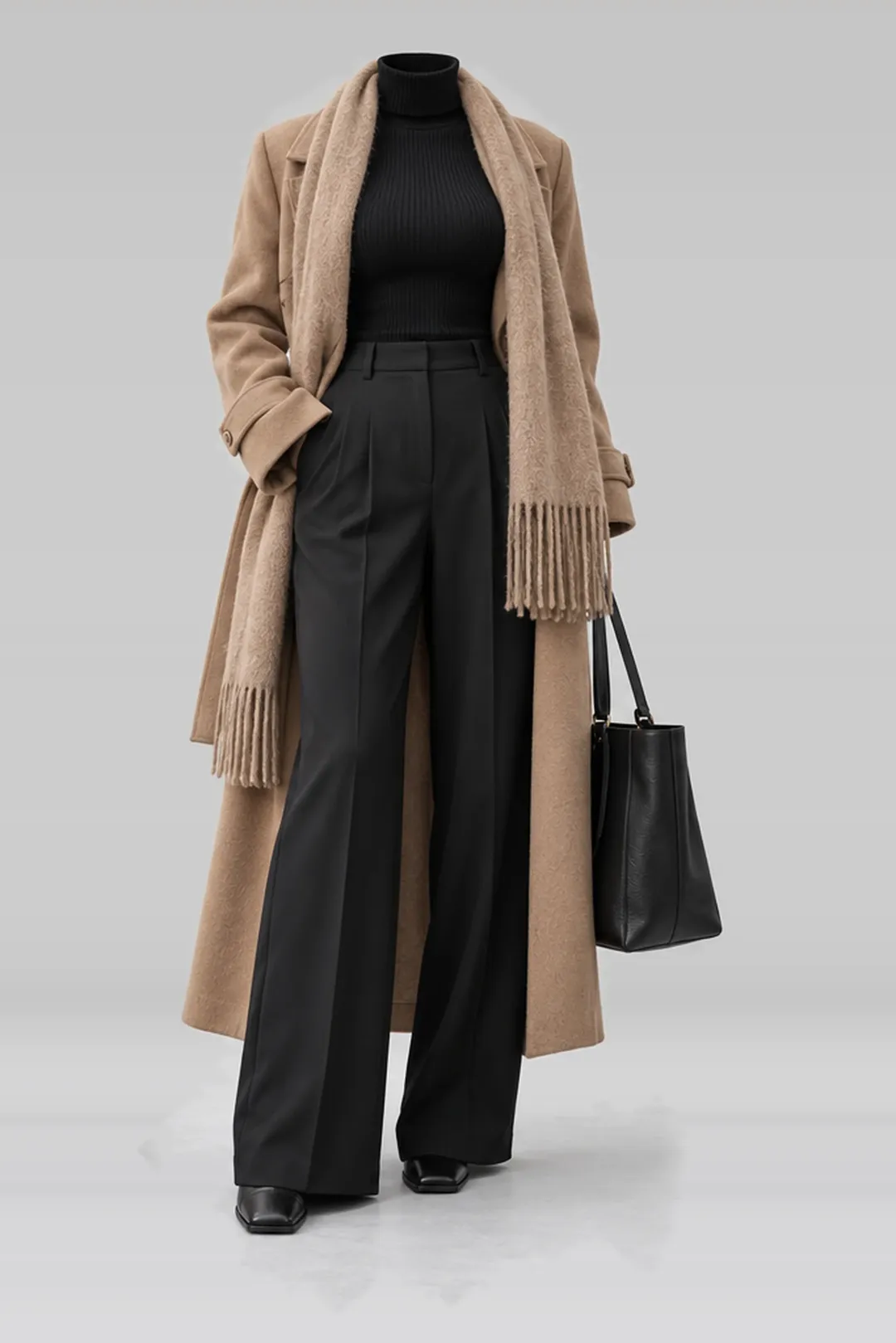 Wool coat + black turtleneck