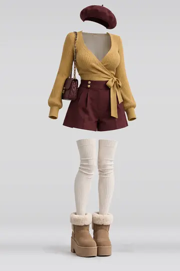 Knit top + burgundy trousers