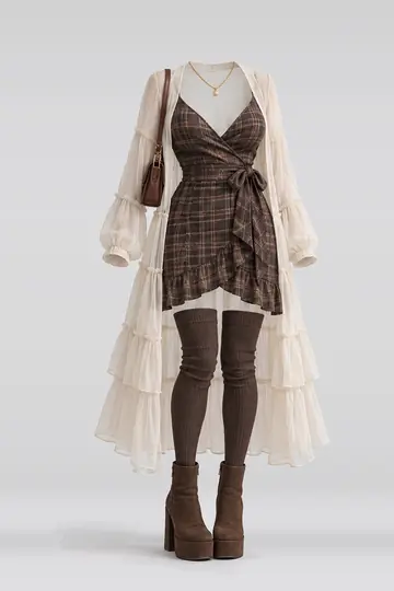 Brown dress + cardigan