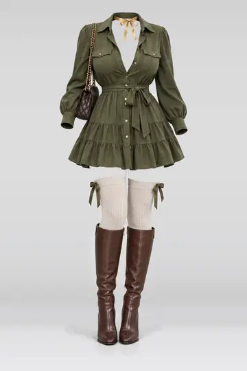 Olive green shirt + dress