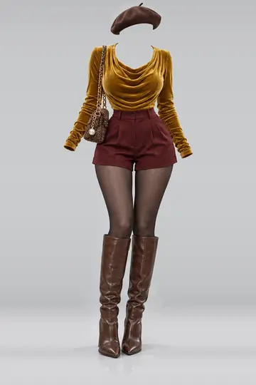 Red trousers + black tights