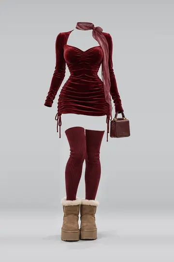 Red mini dress + socks