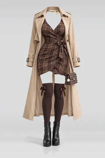Dress + beige coat