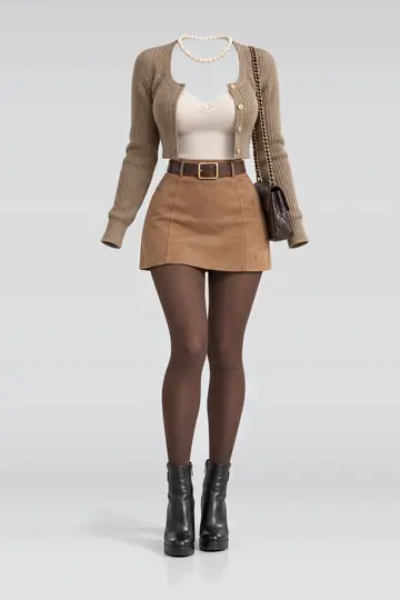 Khaki knit cardigan + camisole