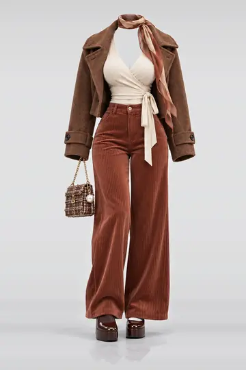 Ivory knit corduroy trousers + wool coat