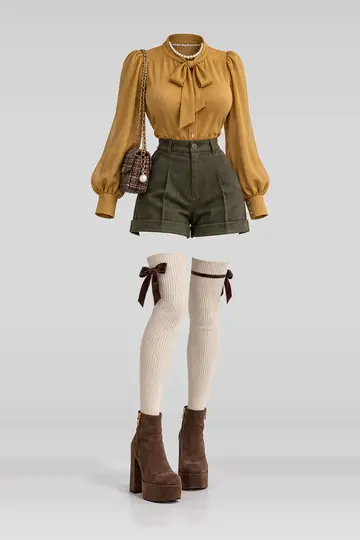 Blouse + olive green trousers