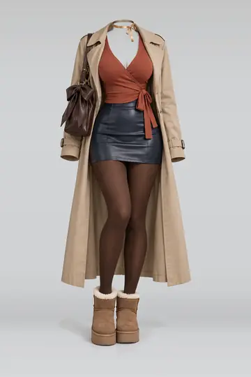 Knit top + navy leather mini skirt