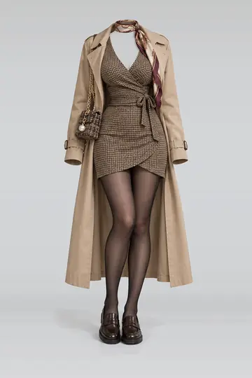 Khaki dress + beige coat