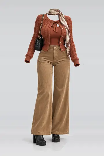 Knit cardigan + corduroy trousers