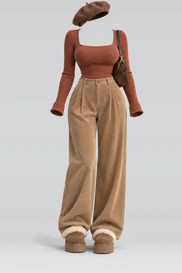 Knit corduroy trousers + boots