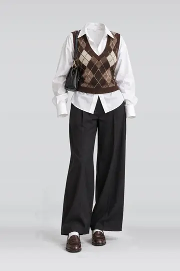 Brown knit vest + white shirt