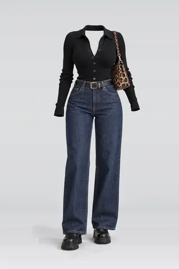 Black knit denim jeans + leather belt
