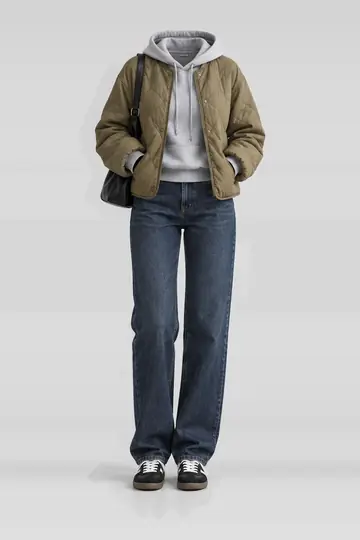 Khaki jacket + grey hoodie