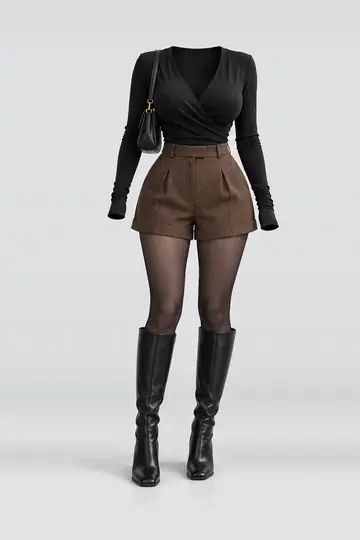 Black brown shorts + tights