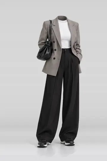 Beige jacket + white black sneakers