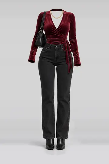 Burgundy black jeans + boots