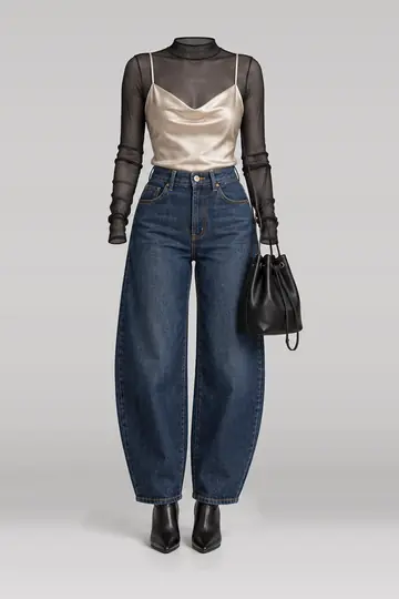 Satin camisole + black denim jeans