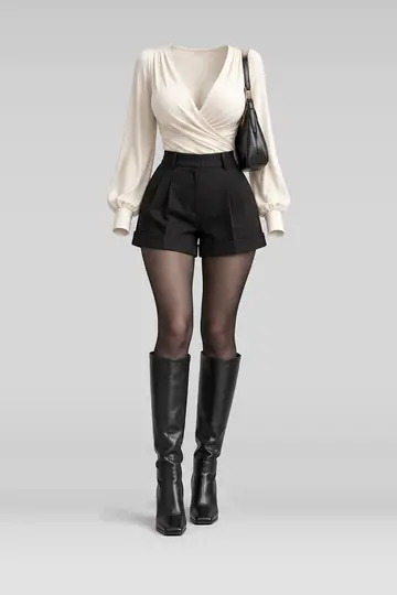 Ivory black shorts + tights
