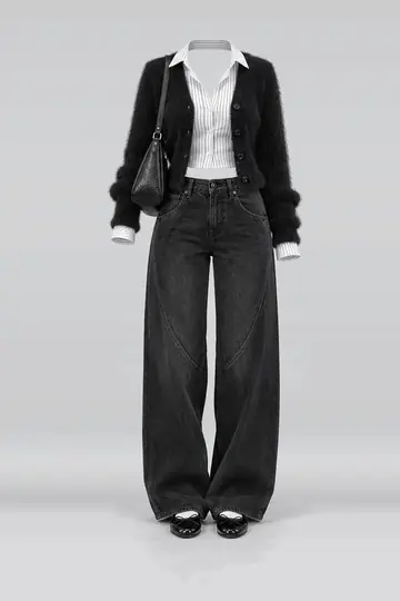 Black knit shirt + cardigan