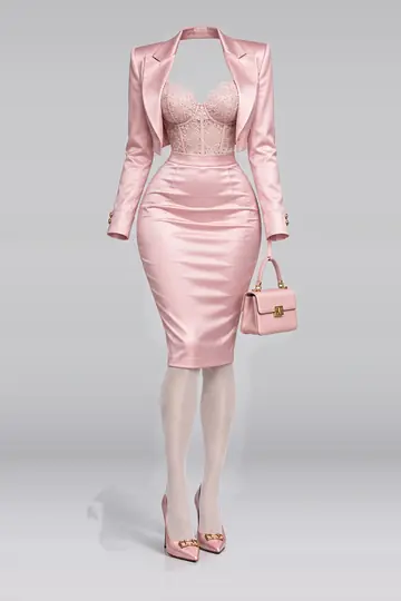 Pink satin skirt + lace camisole