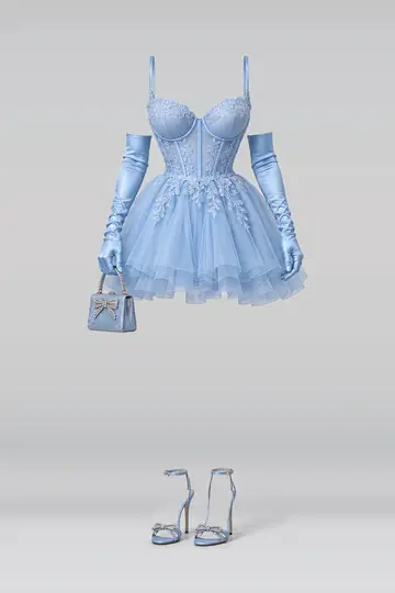 Blue mini dress + tulle skirt