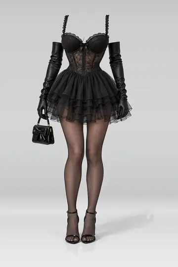Black mini dress + tulle skirt