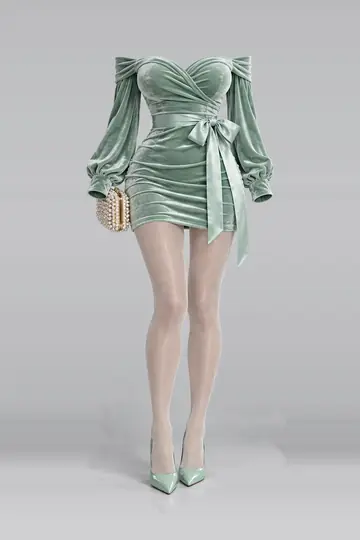 Mint velvet mini dress + ribbon tights