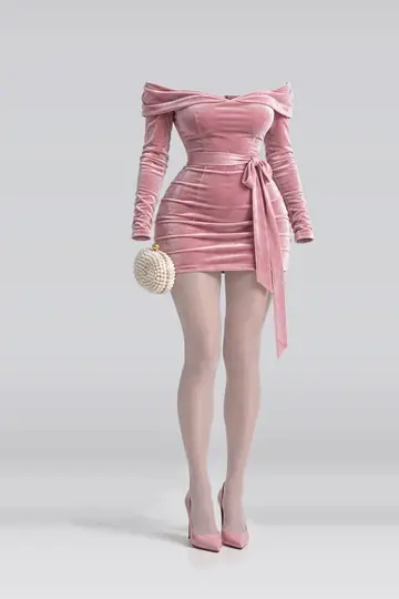 Pink velvet mini dress + ribbon tights