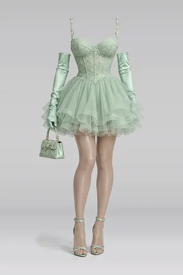 Mint mini dress + tulle skirt