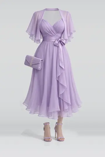 Lavender chiffon midi dress + ribbon high heels