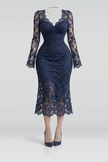 Navy lace midi dress + tights
