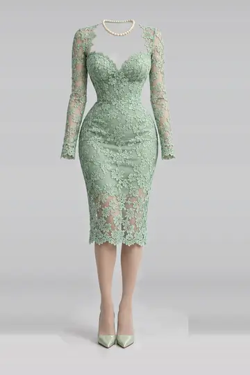 Mint lace midi dress + tights