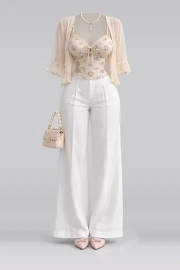 Beige floral camisole + cardigan