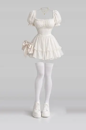 Ivory mini dress + white socks