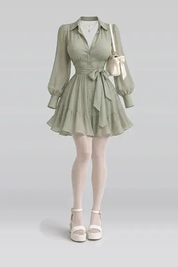 Green ribbon shirt + dress