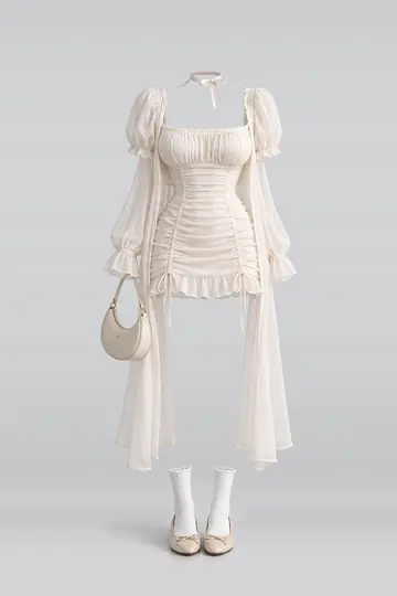 Ivory mini dress + cardigan