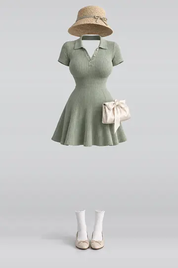 Green knit dress + white socks