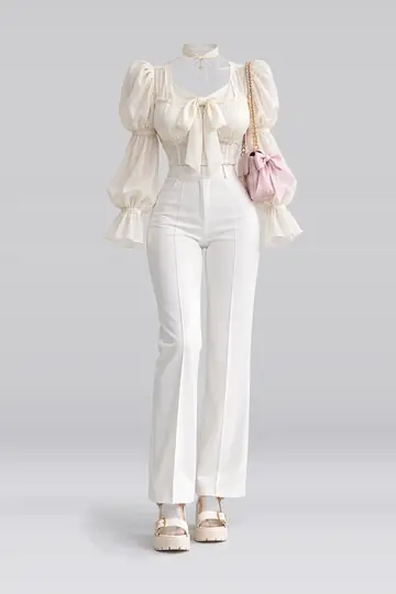 Ivory blouse + ribbon