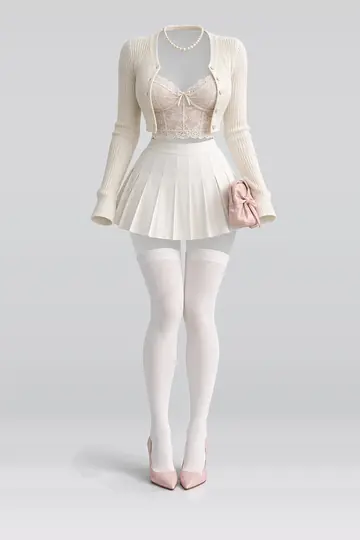 Cream knit cardigan + lace camisole