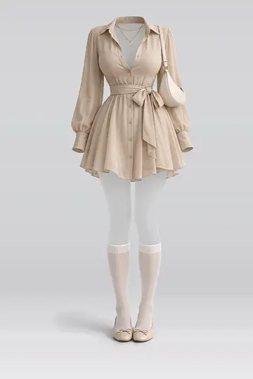 Beige ribbon shirt + dress
