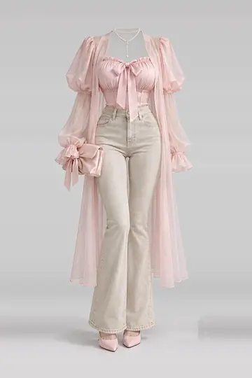 Pink blouse + ribbon