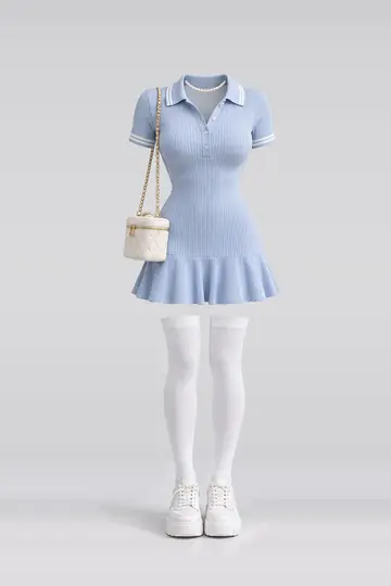 Blue knit dress + white socks