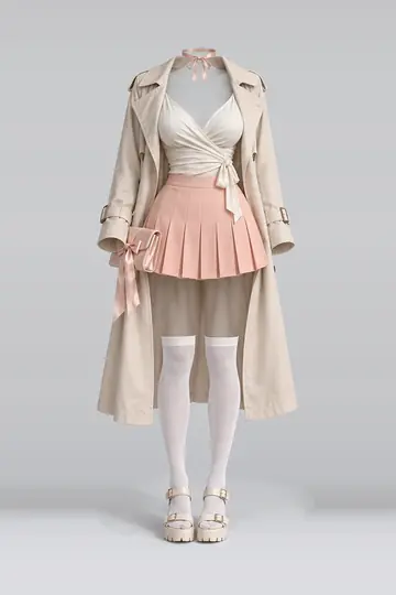 Ivory pleated mini skirt + coat