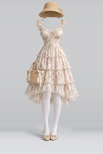 Ivory floral midi dress + white socks