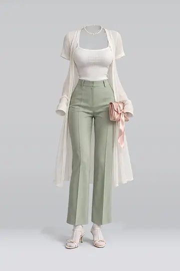 White knit top + green trousers