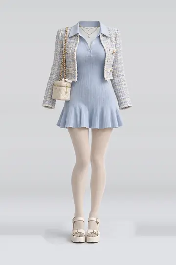 Blue knit dress + jacket