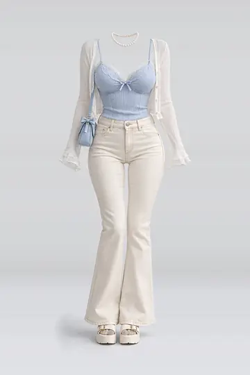 Blue lace camisole + cardigan