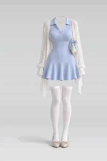 Blue knit dress + cardigan