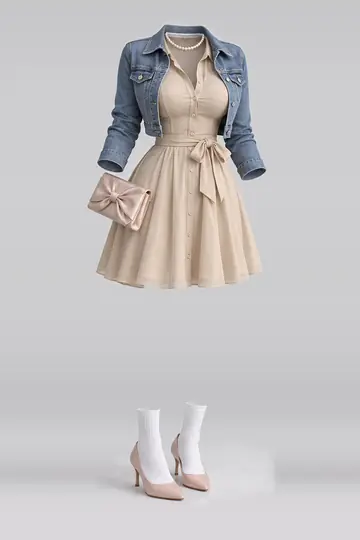 Beige ribbon shirt + dress